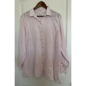 J Jill Womens Shirt Large Blouse Love Linen Striped Tunic Coastal Lagenlook FLAW